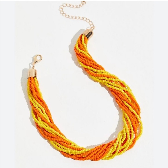 NWT Free People Santa Fe Beaded Choker Orange Pink Necklace - Picture 2 of 9